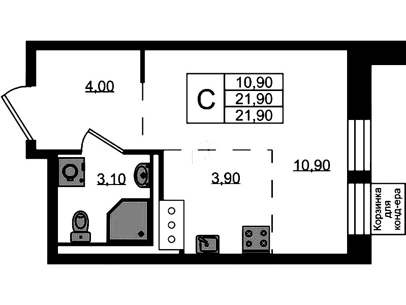 Квартира студия 21.9 м², 5/8 эт., ЖК «Курортный квартал»